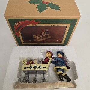 Cracker Barrel Christmas Collection Children‎ Boy Girl In Sled Figurine Winter